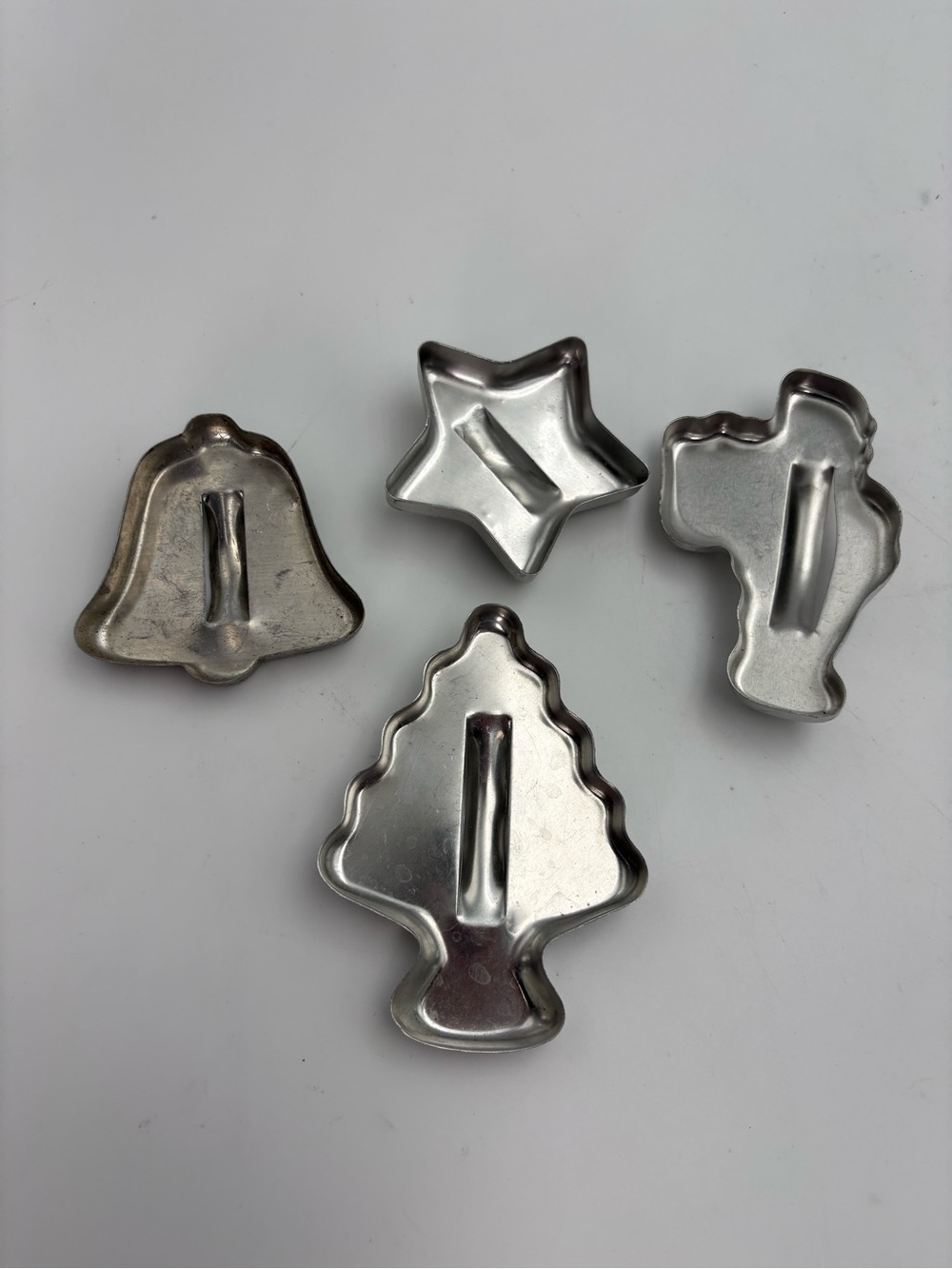 Vintage Christmas Metal Cookie Cutter Set - Silver Tree, Star, Bell and Santa
